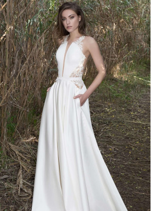 Ivory Lace Satin Transparent Back Wedding Dress Ivory Lace Satin Transparent Back Wedding Dress